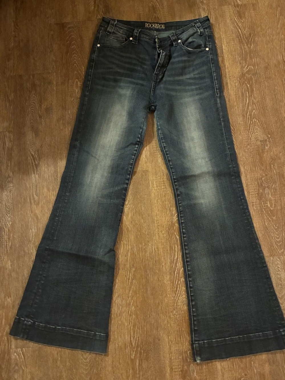 Rock & Roll Cowgirl High Rise Trouser Jeans Dark Wash 31x34 Bootcut Flare